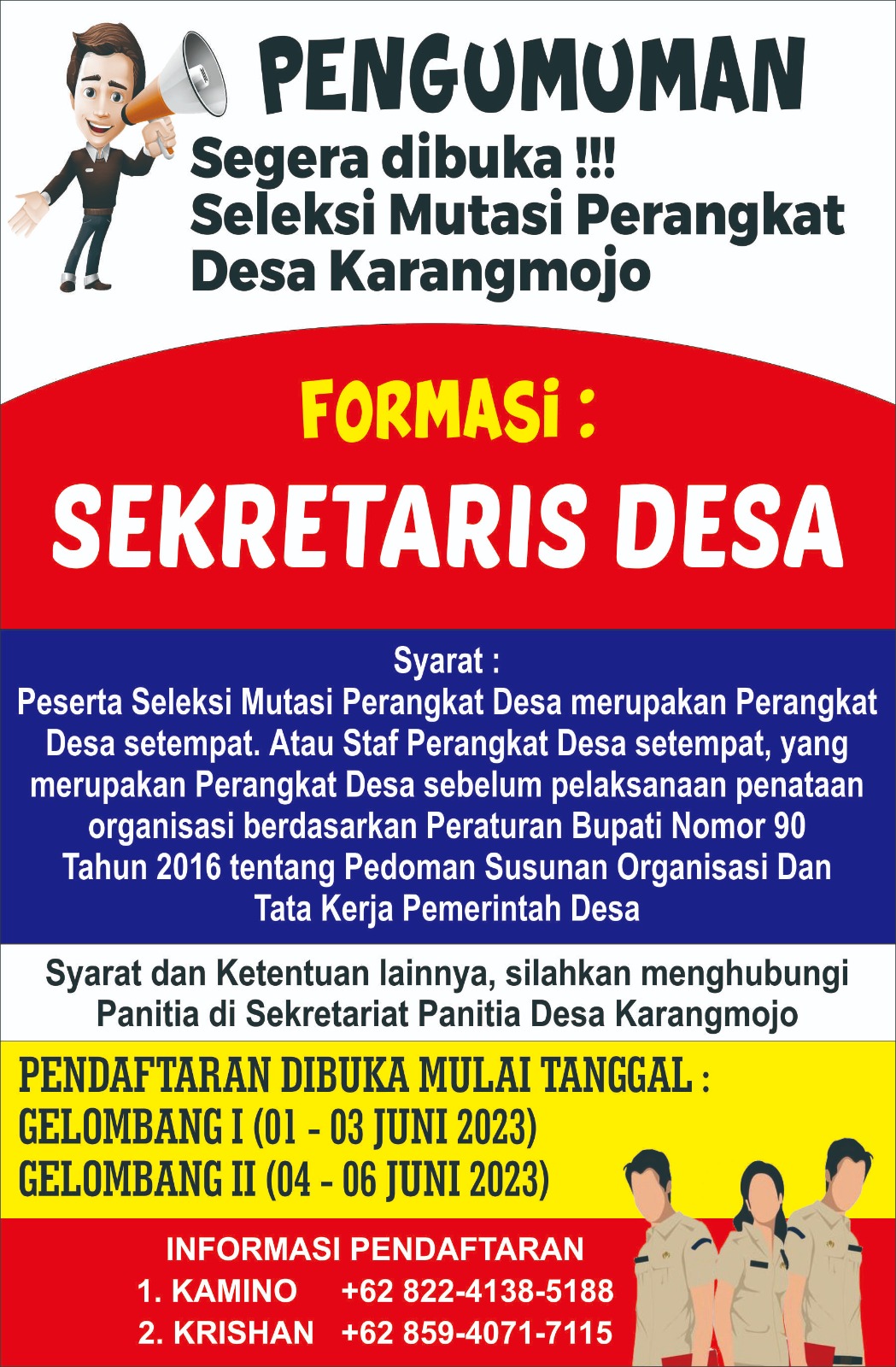 PENGUMUMAN JADWAL PENDAFTARAN SELEKSI MUTASI PERANGKAT DESA 